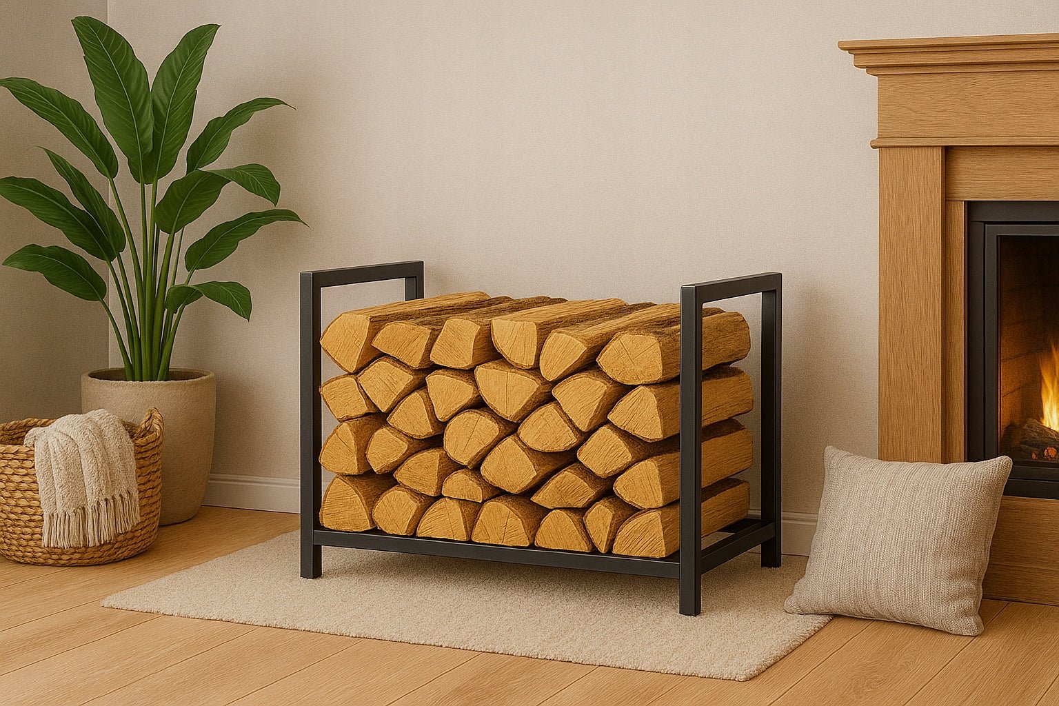 Szeroki stojak na drewno kominkowe loft 60 80 100 cm