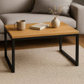 STOLIK KAWOWY ŁAWA LOFT 90x50 cm CZARNA RAMA DĄB CRAFT DO SALONU POKOJU - Loftivo