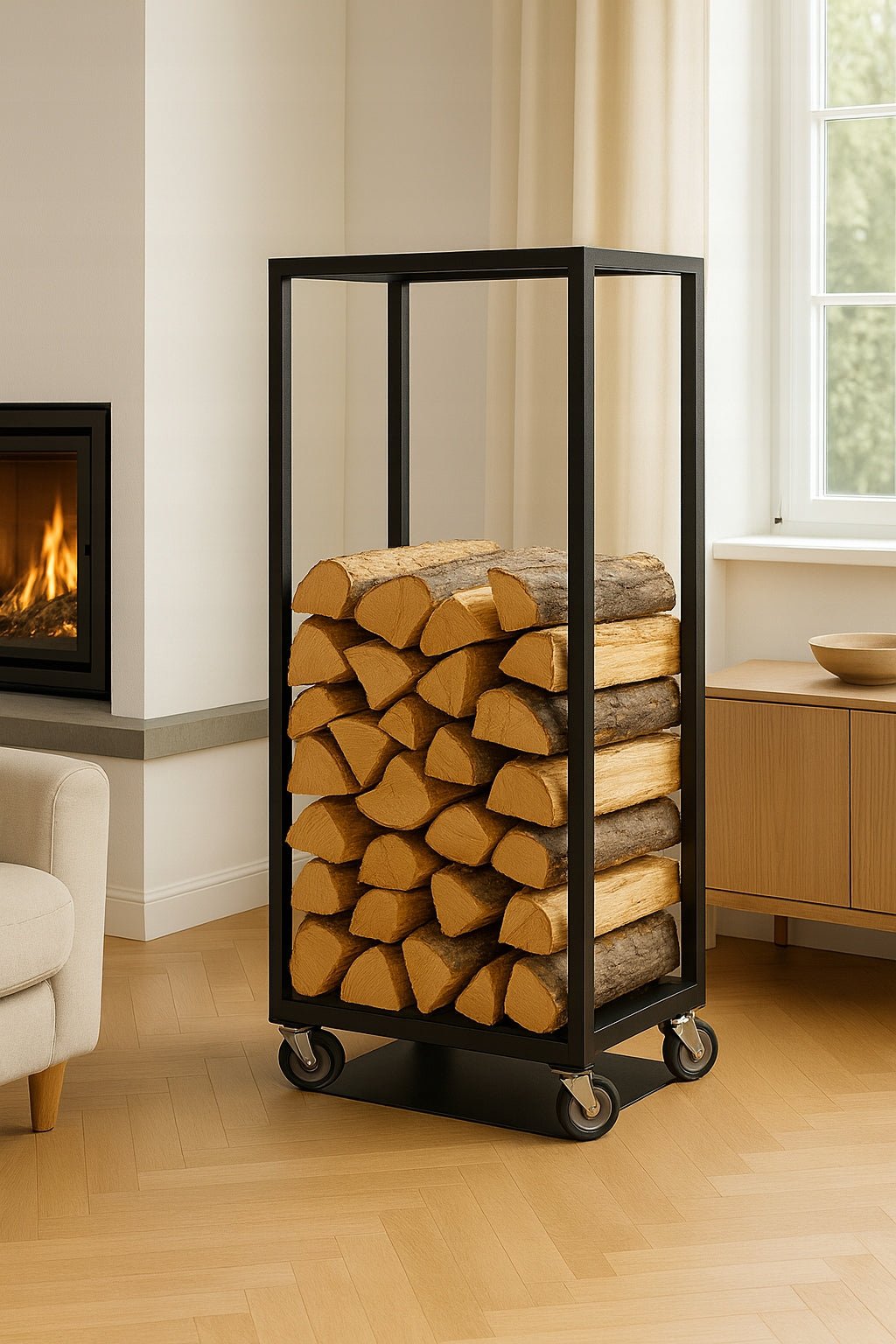 Mobilny stojak na drewno kominkowe loft 100x60x30 cm