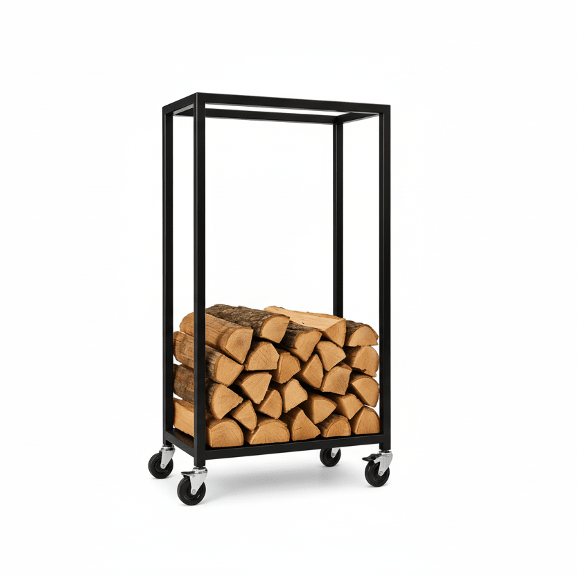Kosz na drewno 100x60x30 cm mobilny metalowy stojak na drewno opałowe - Loftivo