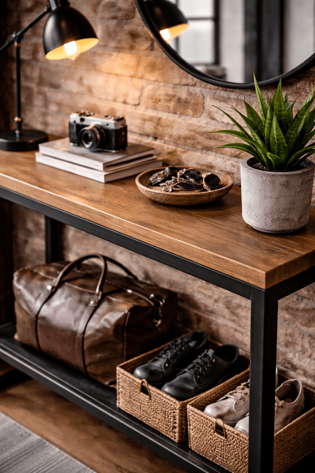 Konsola do przedpokoju loft 100 cm z półką czarna