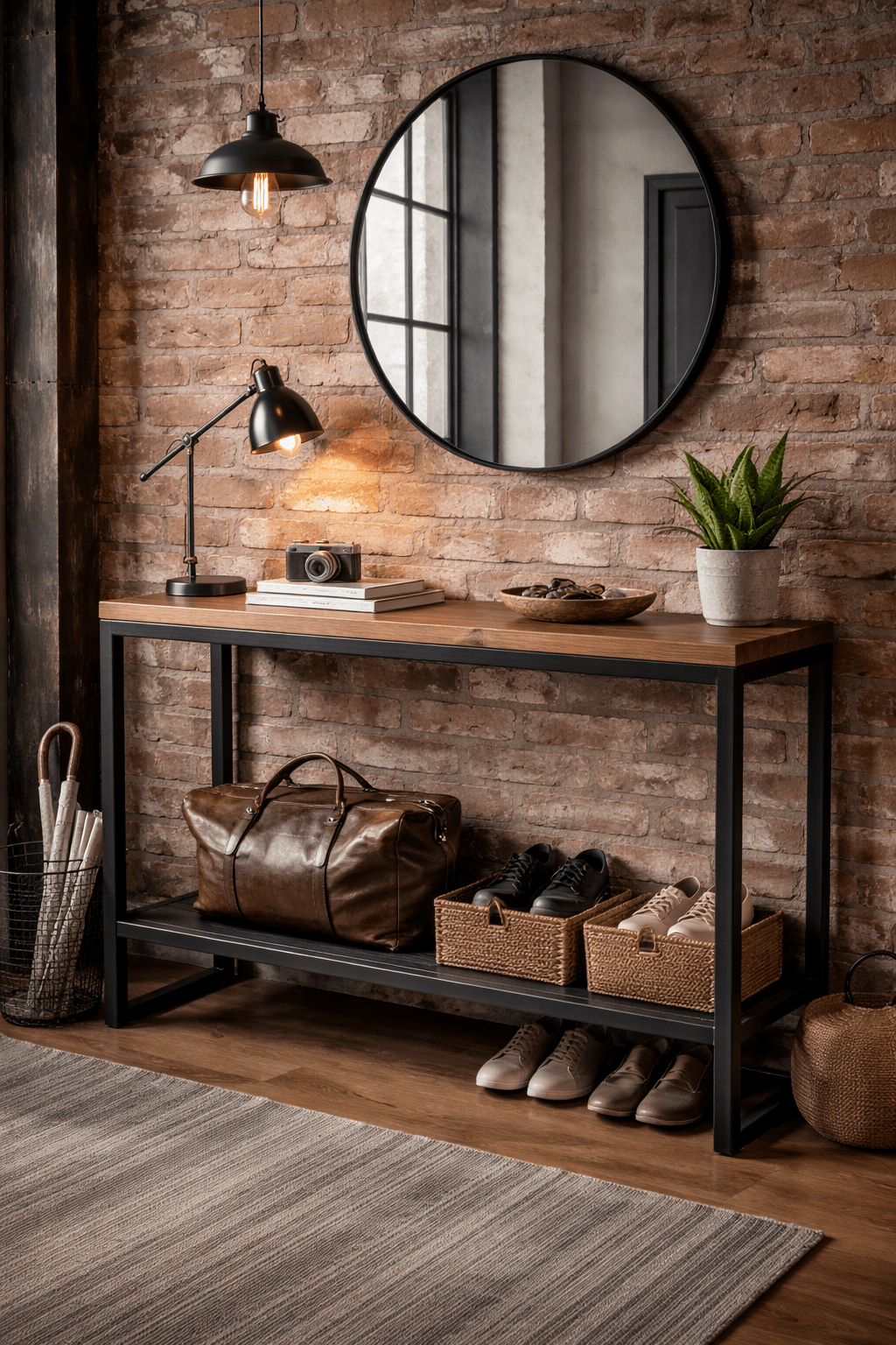 Konsola do przedpokoju loft 100 cm z półką czarna