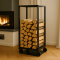 Kosz na drewno 100x60x30 cm mobilny metalowy stojak na drewno opałowe - Loftivo