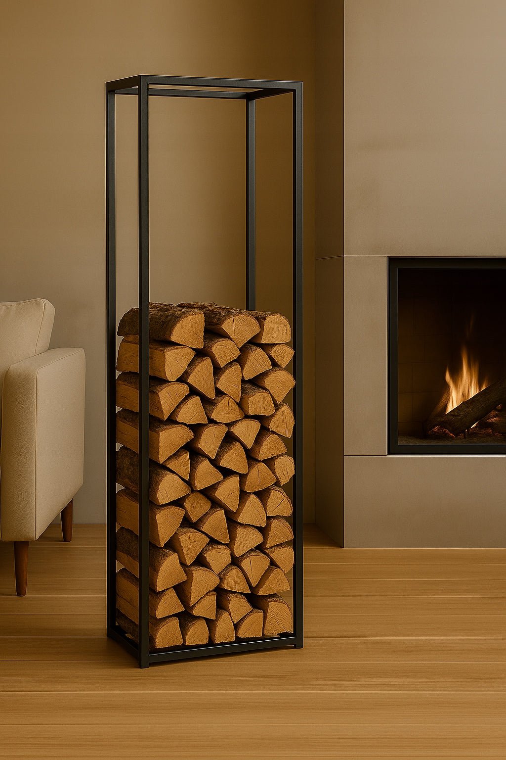 Minimalistyczny stojak na drewno kominkowe loft 100x40x35 cm